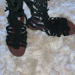 Black suede gladiator knee high sandal Madden